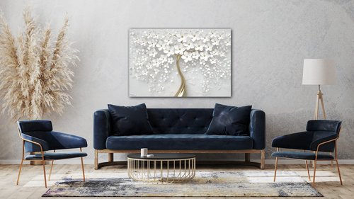 Bild White tree with flowers - 90 x 60 cm