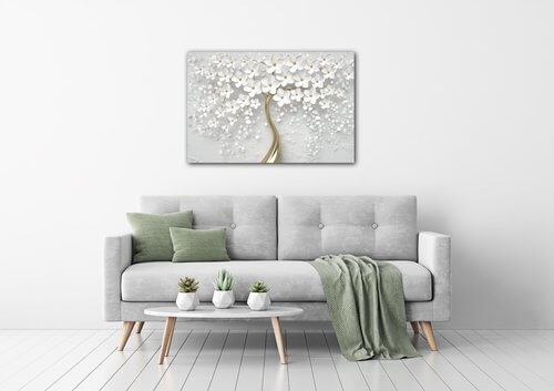 Bild White tree with flowers - 90 x 60 cm