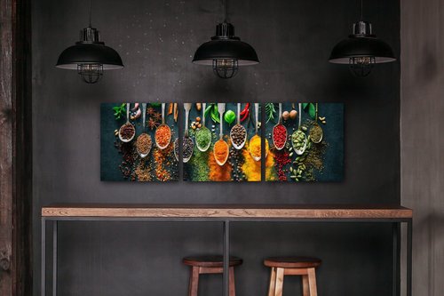 Bild Teaspoons and spice - 90 x 30 cm (3-teiliges)