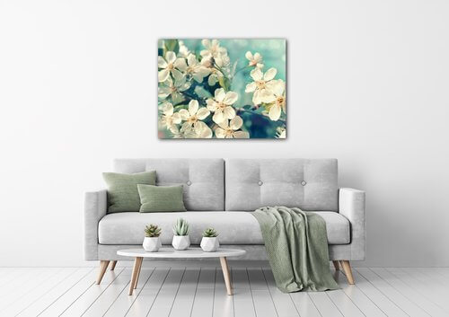 Bild Blue background cherry blossom - 90 x 70 cm