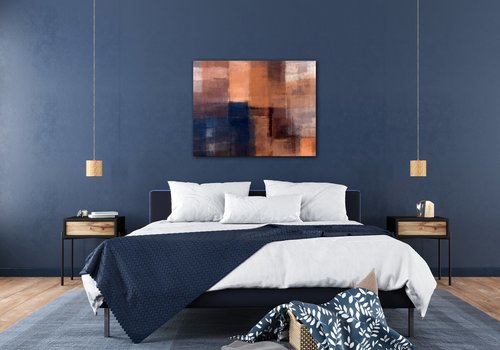 Bild Orange blue beige abstrakt - 90 x 70 cm