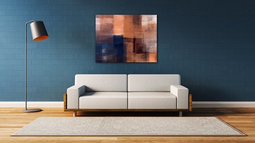Bild Orange blue beige abstrakt - 90 x 70 cm