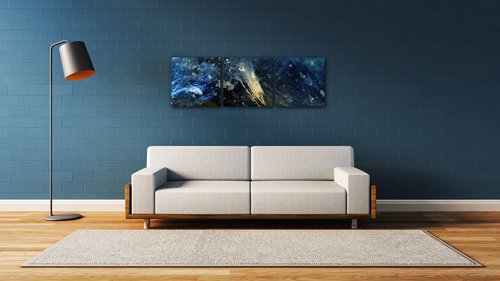 Bild Dark blue gold abstrakt - 90 x 30 cm (3-teiliges)