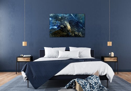 Bild Dark blue gold abstrakt - 90 x 60 cm