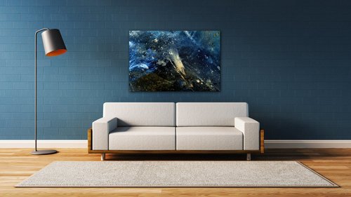 Bild Dark blue gold abstrakt - 90 x 60 cm