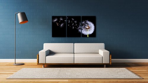 Bild Dandelion black and green - 120 x 60 cm (3-teiliges)