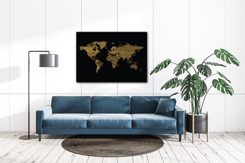 Bild World map golden black - 70 x 50 cm