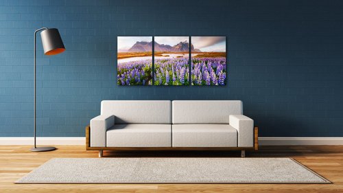 Bild Lila blossoming flowers - 150 x 70 cm (3-teiliges)