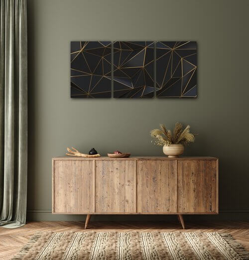 Bild Golden triangles abstract - 150 x 70 cm (3-teiliges)