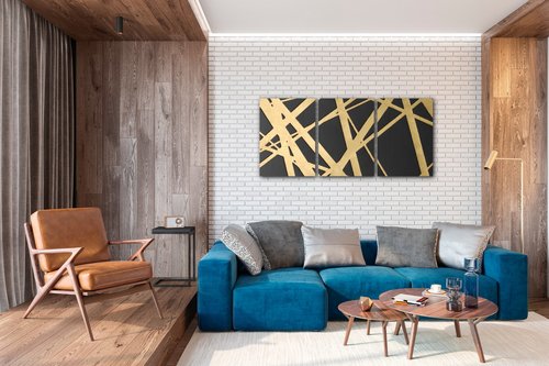 Bild Abstract golden lines - 150 x 70 cm (3-teiliges)