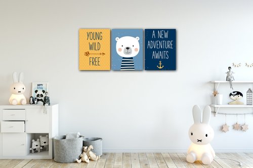 Obraz Set of pictures yellow blue2 - 90 x 40 cm (3-teiliges)