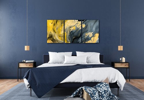 Bild Yellow grey abstract2 - 150 x 70 cm (3-teiliges)