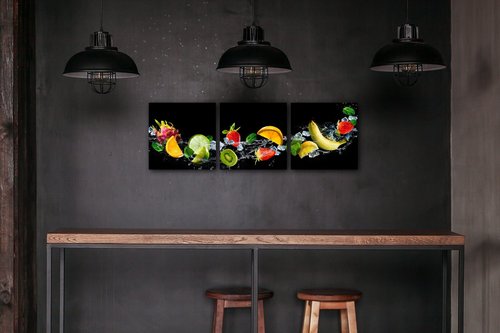 Bild Fruit black background - 90 x 30 cm (3-teiliges)