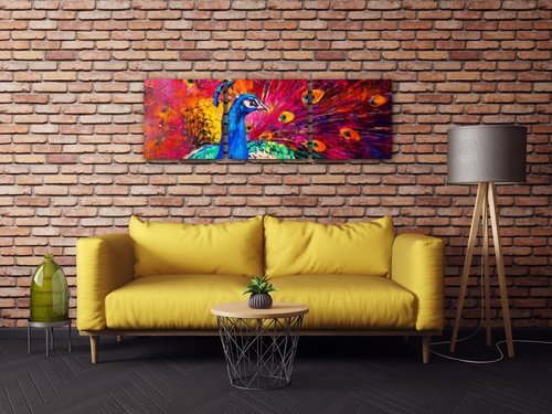 Bild Colorful Peacock - 90 x 30 cm (3-teiliges)