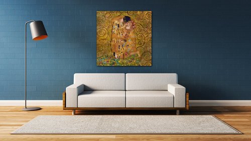 Bild Reproduction Gustav Klimt Kiss - 90 x 90 cm
