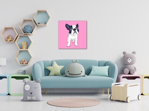 Bild Frenchie pink background - 50 x 50 cm