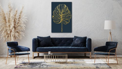 Bild Golden leaf dark background - 60 x 90 cm