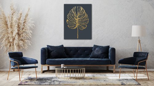 Bild Golden leaf dark background - 70 x 90 cm