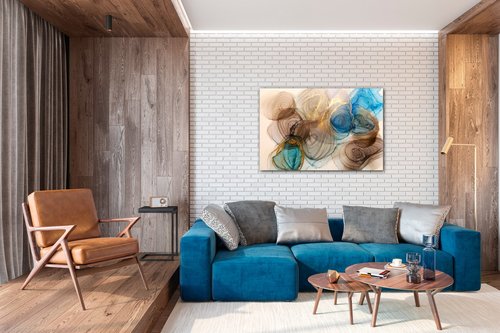 Bild Abstract blue and gold - 90 x 60 cm