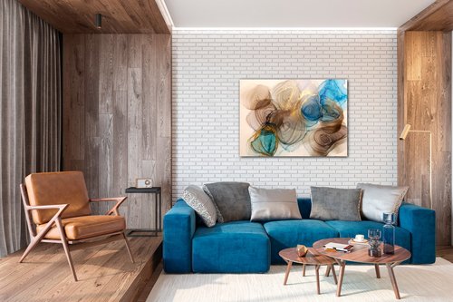 Bild Abstract blue and gold - 70 x 50 cm