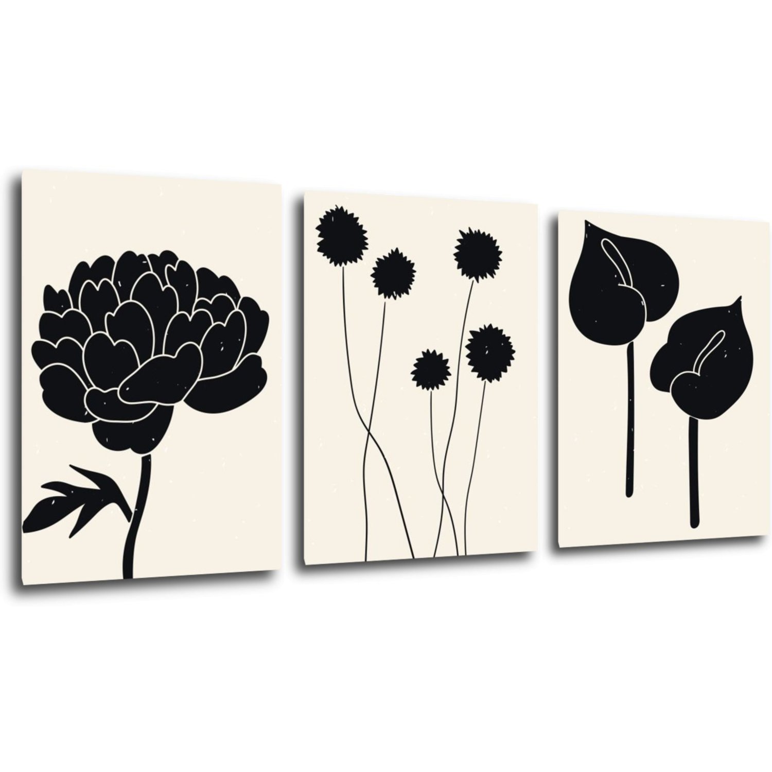 Bild Black flowers on background - 150 x 70 cm (3-teiliges)
