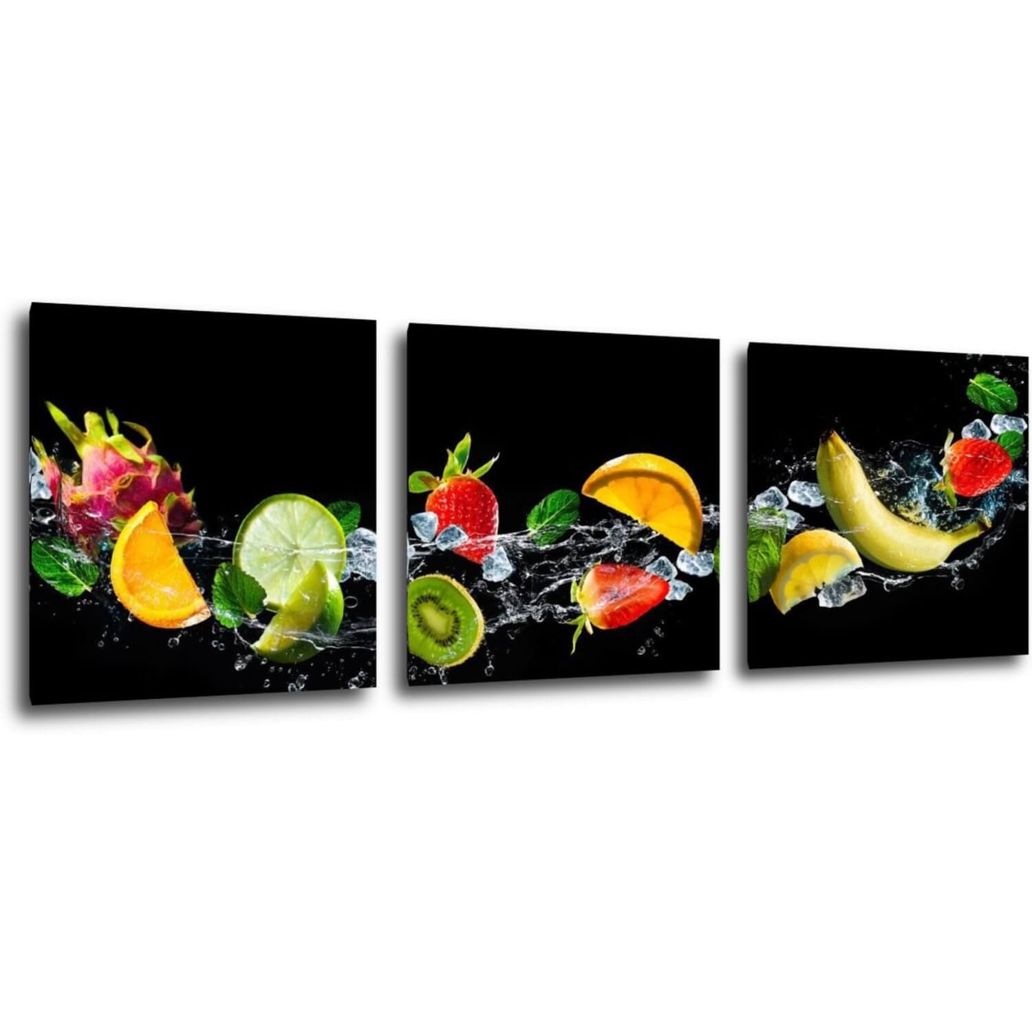 Bild Fruit black background - 90 x 30 cm (3-teiliges)