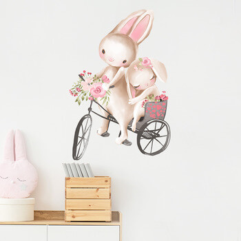 Wandaufkleber für das Kinderzimmer Bunnies on a Bike