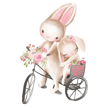 Wandaufkleber für das Kinderzimmer Bunnies on a Bike