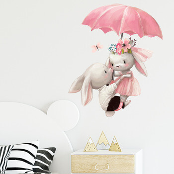 Wandaufkleber für das Kinderzimmer Bunnies with umbrella