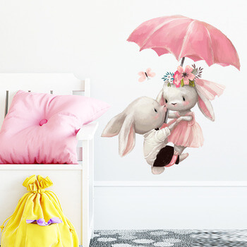 Wandaufkleber für das Kinderzimmer Bunnies with umbrella
