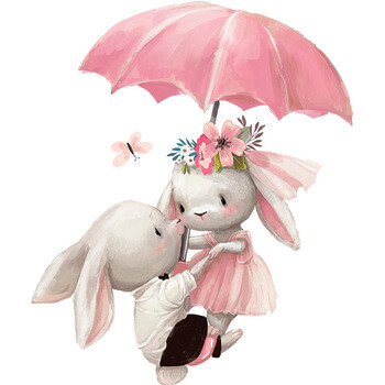 Wandaufkleber für das Kinderzimmer Bunnies with umbrella
