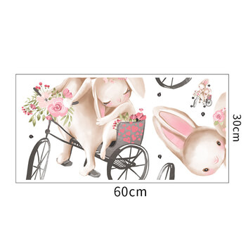 Wandaufkleber für das Kinderzimmer Bunnies on a Bike