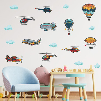 Wandaufkleber für das Kinderzimmer Colorful airplanes and balloons