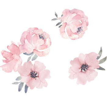 Wandaufkleber für das Kinderzimmer Pink flowers with leafes