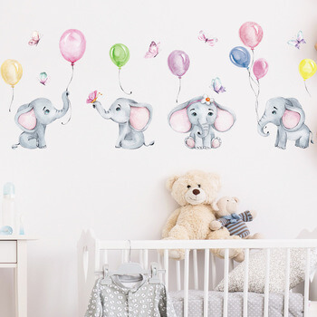 Wandaufkleber für das Kinderzimmer Elephants with balloons