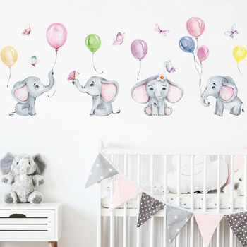 Wandaufkleber für das Kinderzimmer Elephants with balloons