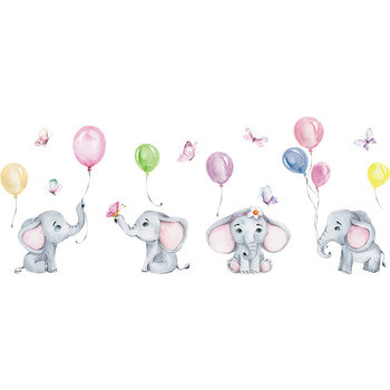Wandaufkleber für das Kinderzimmer Elephants with balloons