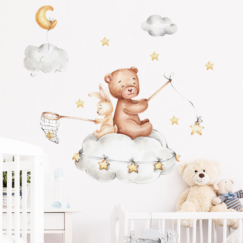 Wandaufkleber für das Kinderzimmer Little bear and bunny